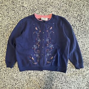 Vintage Shenanigans Sweater Womens Large Button Embroidery 90s Grandma Navy Blue